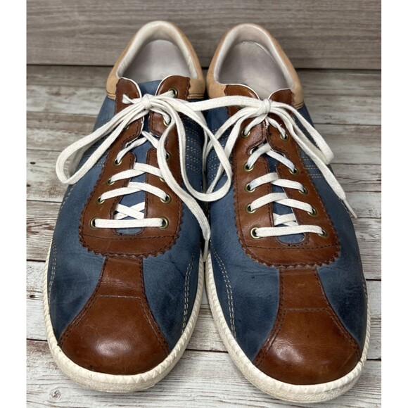 RARE! Vintage Fossil Men's Size 10 Leather Sneakers Brown Blue Shoes Retro Motor - Picture 1 of 16